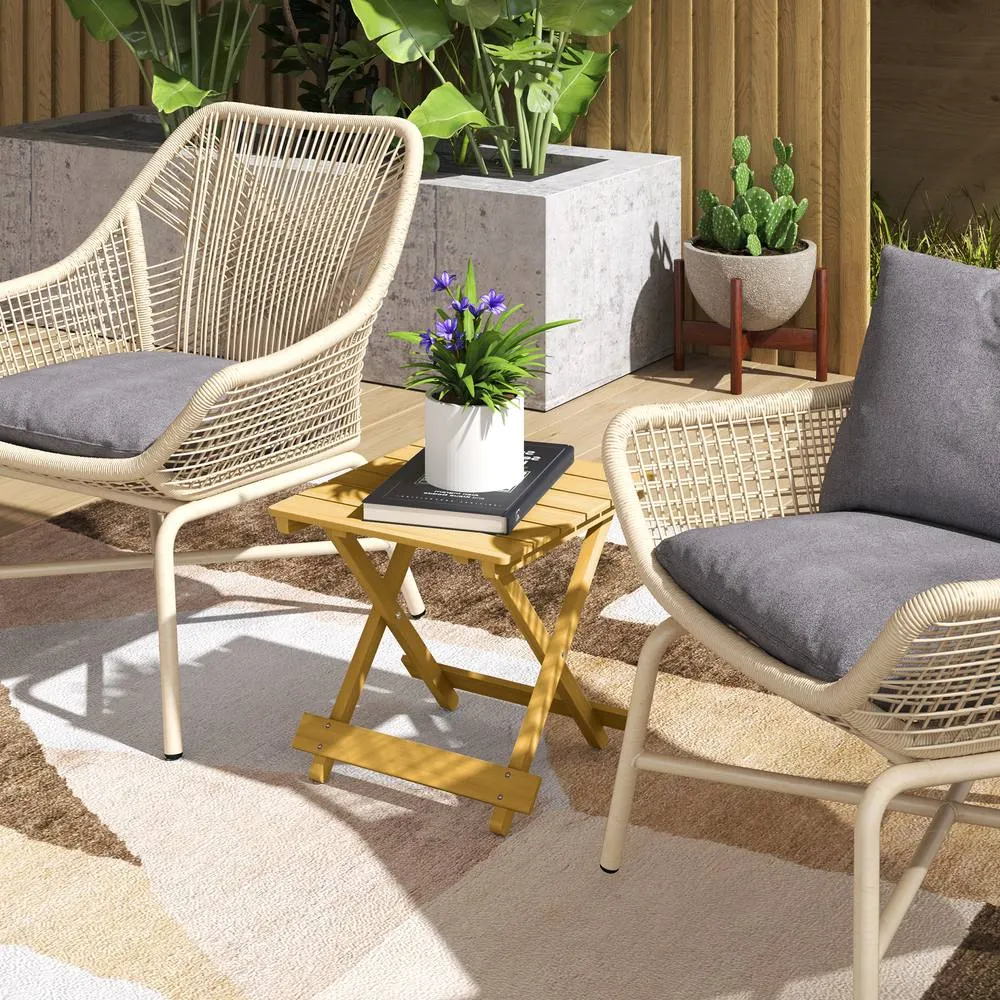OUTSUNNY Wooden Folding Garden Table, Folding Side Table, Nature Wood Finish in Natural