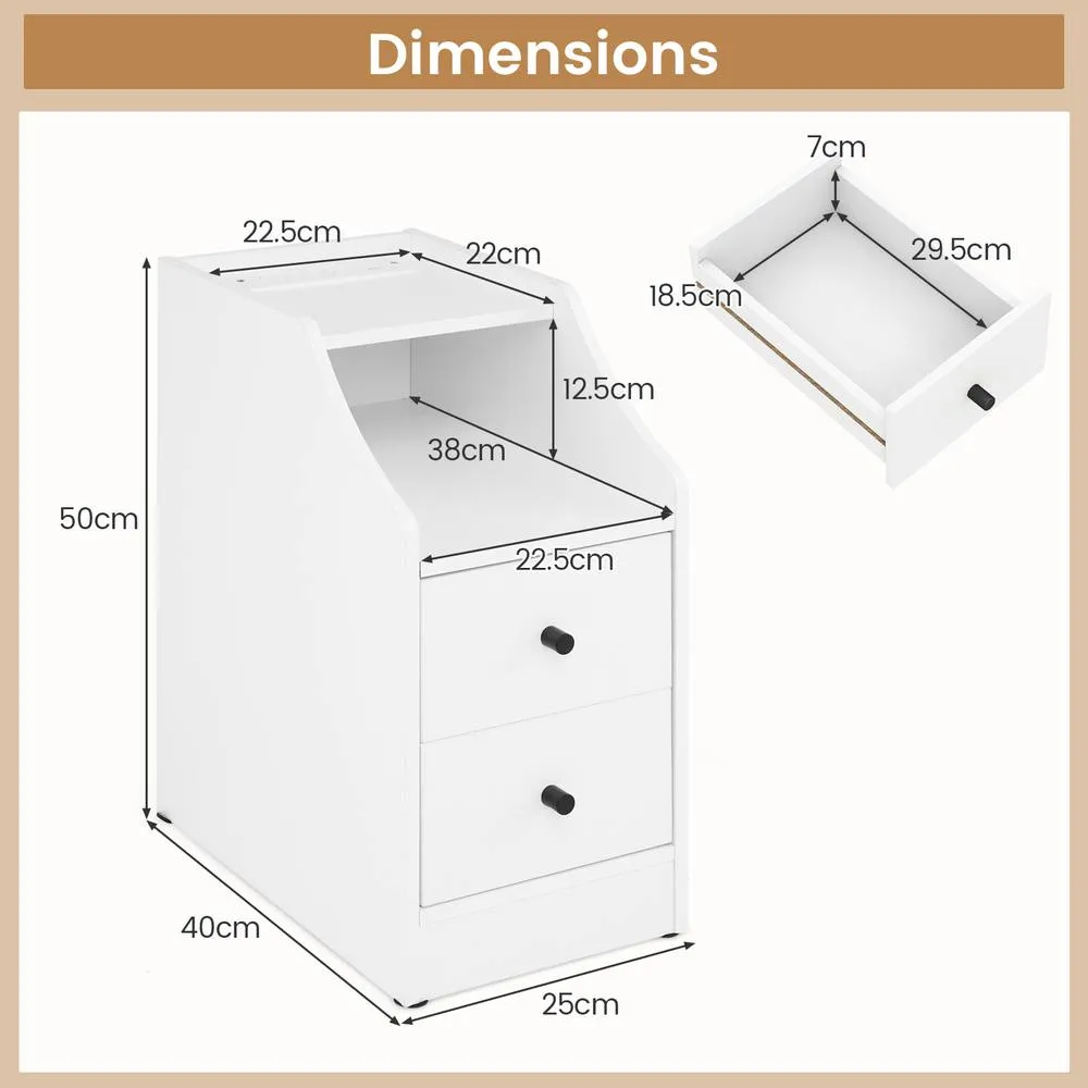 Costway Side End Table with Charging Station in White 2
