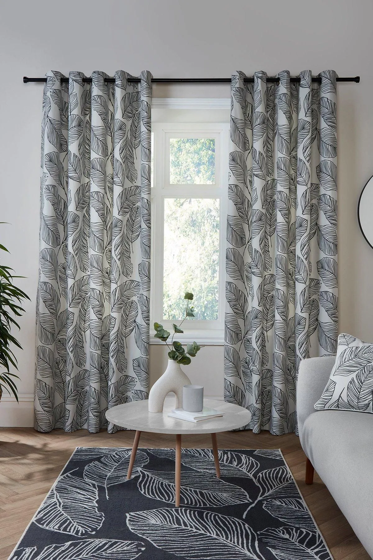 Fusion 'Matteo' 100% Cotton Light Filtering Pair of Eyelet Curtains in Black