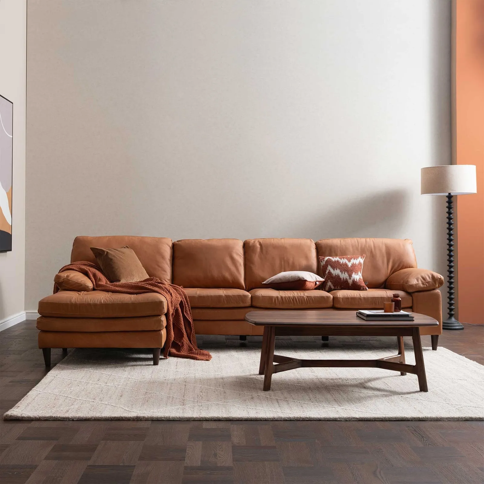 Olson Left Hand Facing Chaise Corner Sofa, Brown Leather | Barker & Stonehouse 2