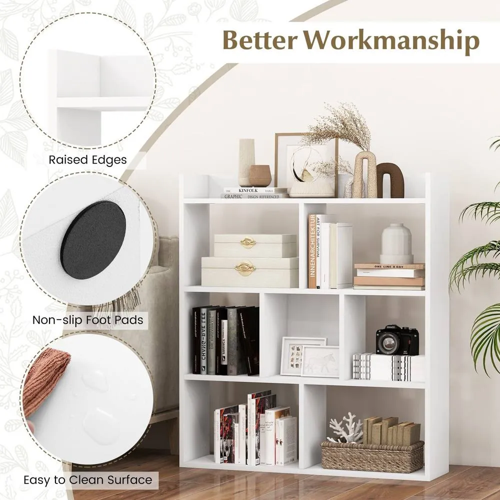 Costway 7 Cubes Open back Bookshelf Home Storage Display Shelf Wooden Bookcase in White 4