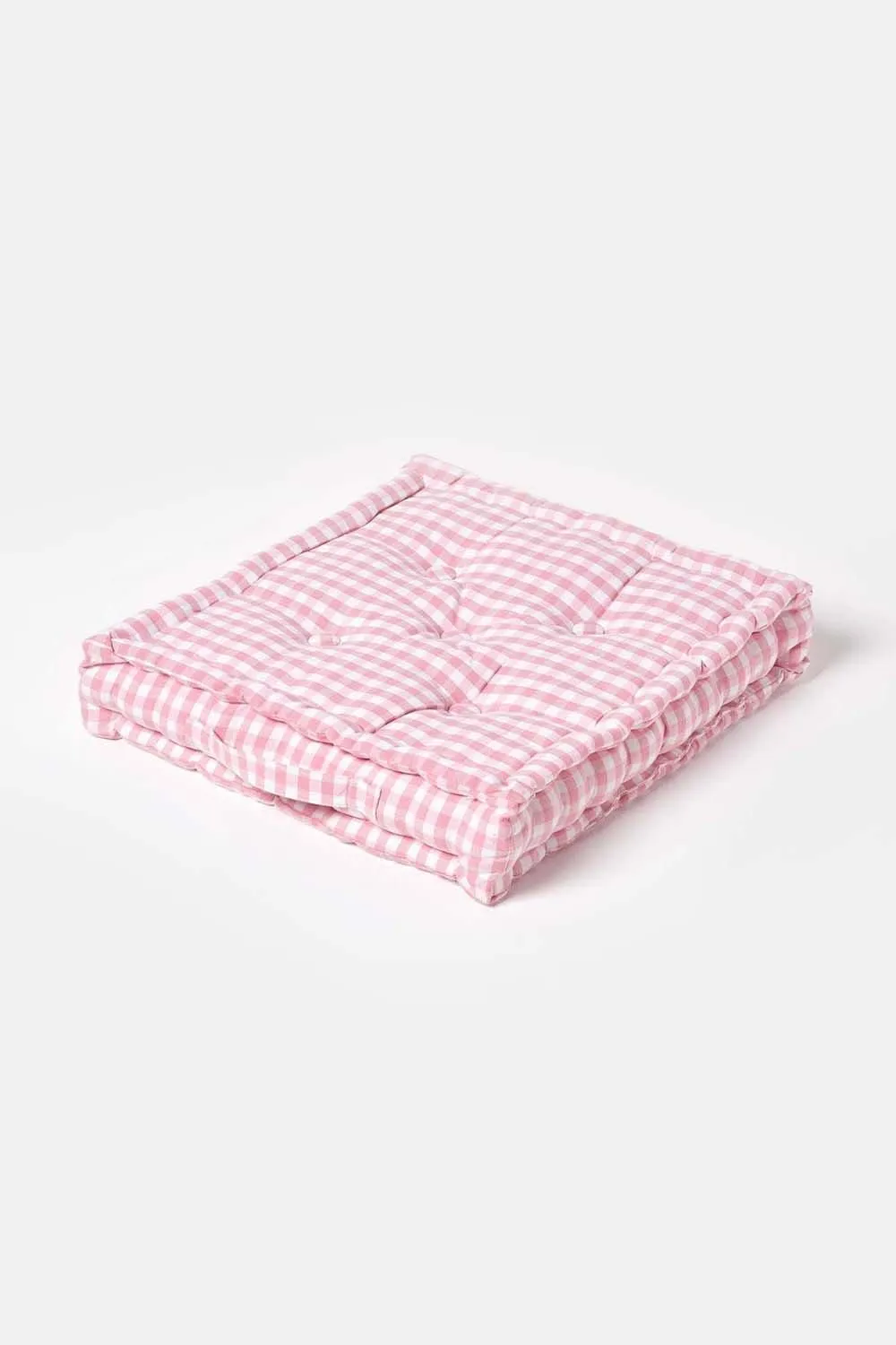 Homescapes Cotton Gingham Check Floor Cushion in Pink 1