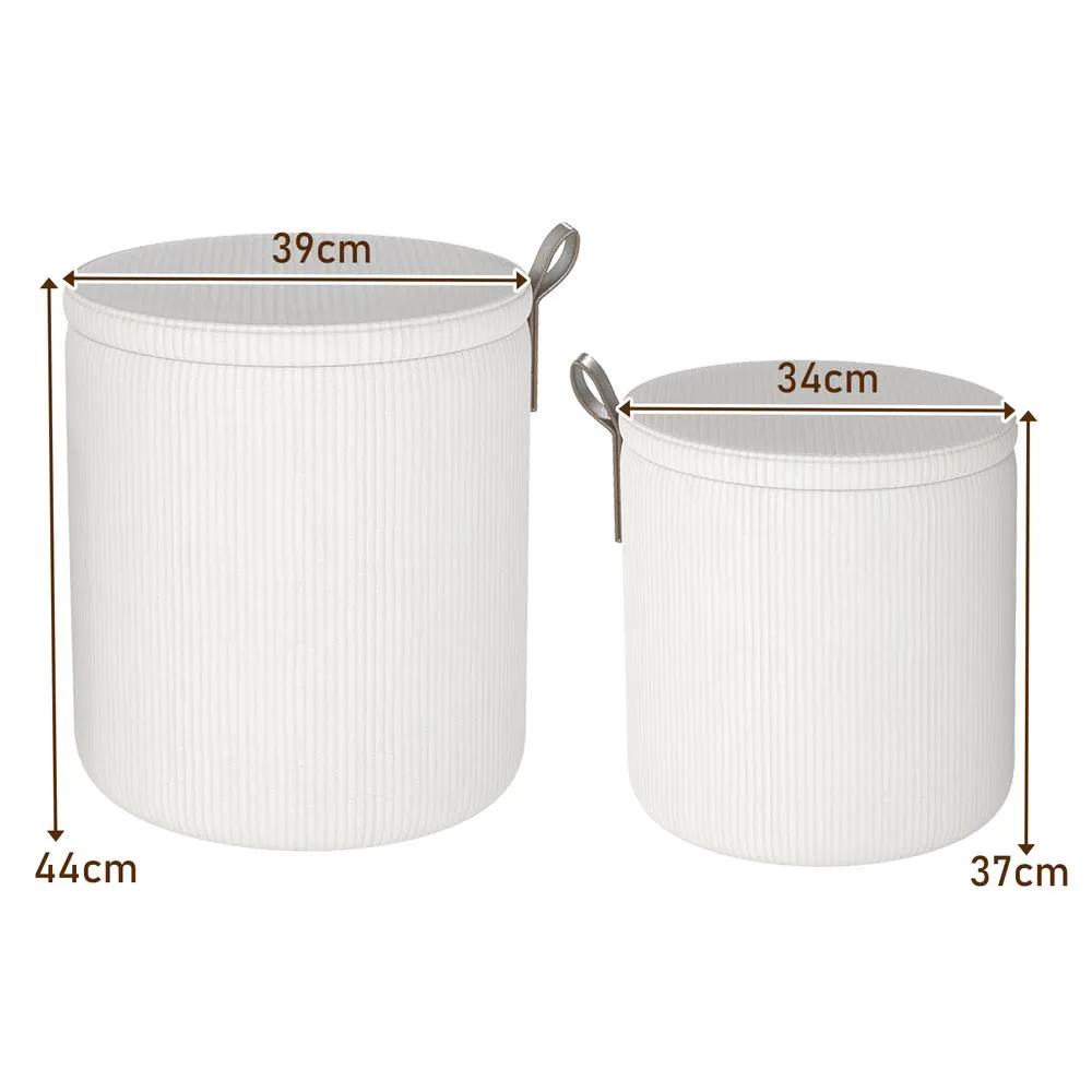Costway 2PCS Modern Round Ottoman Upholstered Vanity Stools w/ Removable Lids in Beige 2