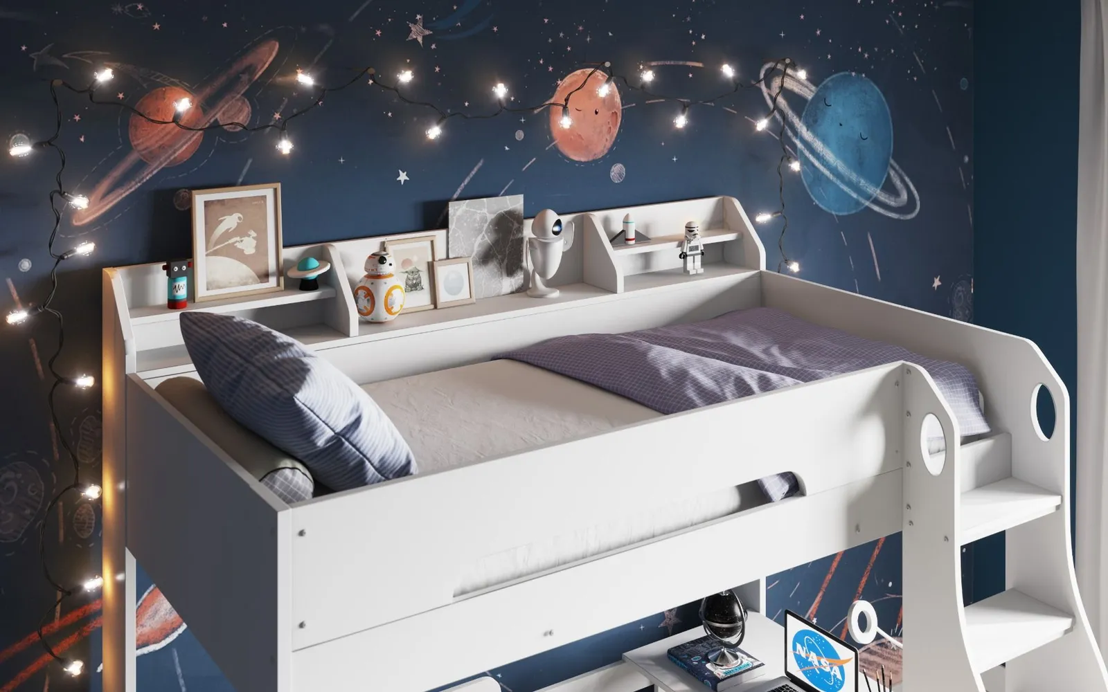 Flair Cosmic L Shaped Triple Bunk Bed in White 5