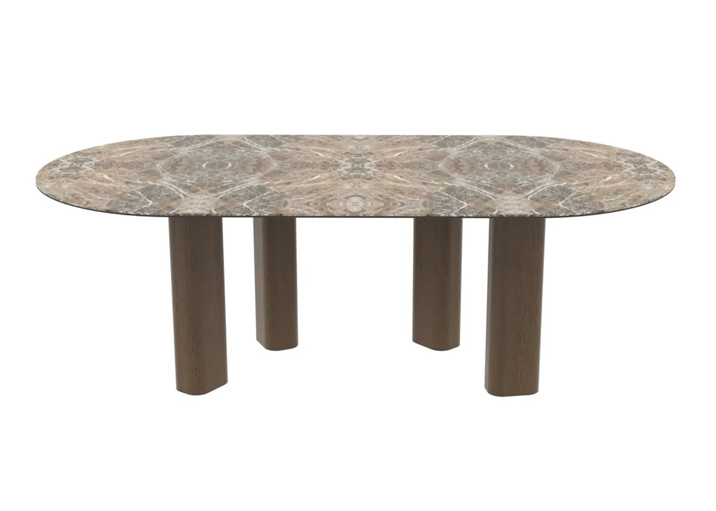 Paul Rogers Pillar Oval Dining Table Smoked Walnut Mountain Peak Glossy 220 x 110cm