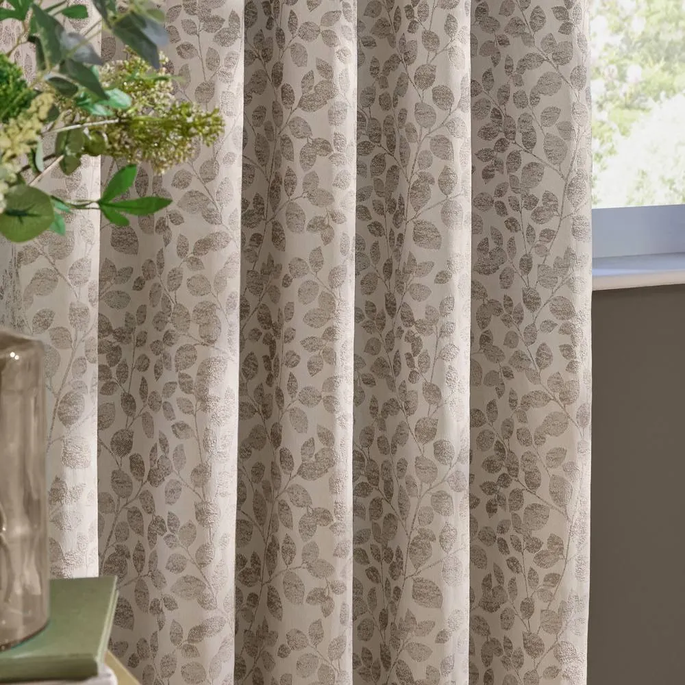 Wylder Grace Leaf Jacquard Fully Lined Pencil Pleat Curtain Pair in Natural 3