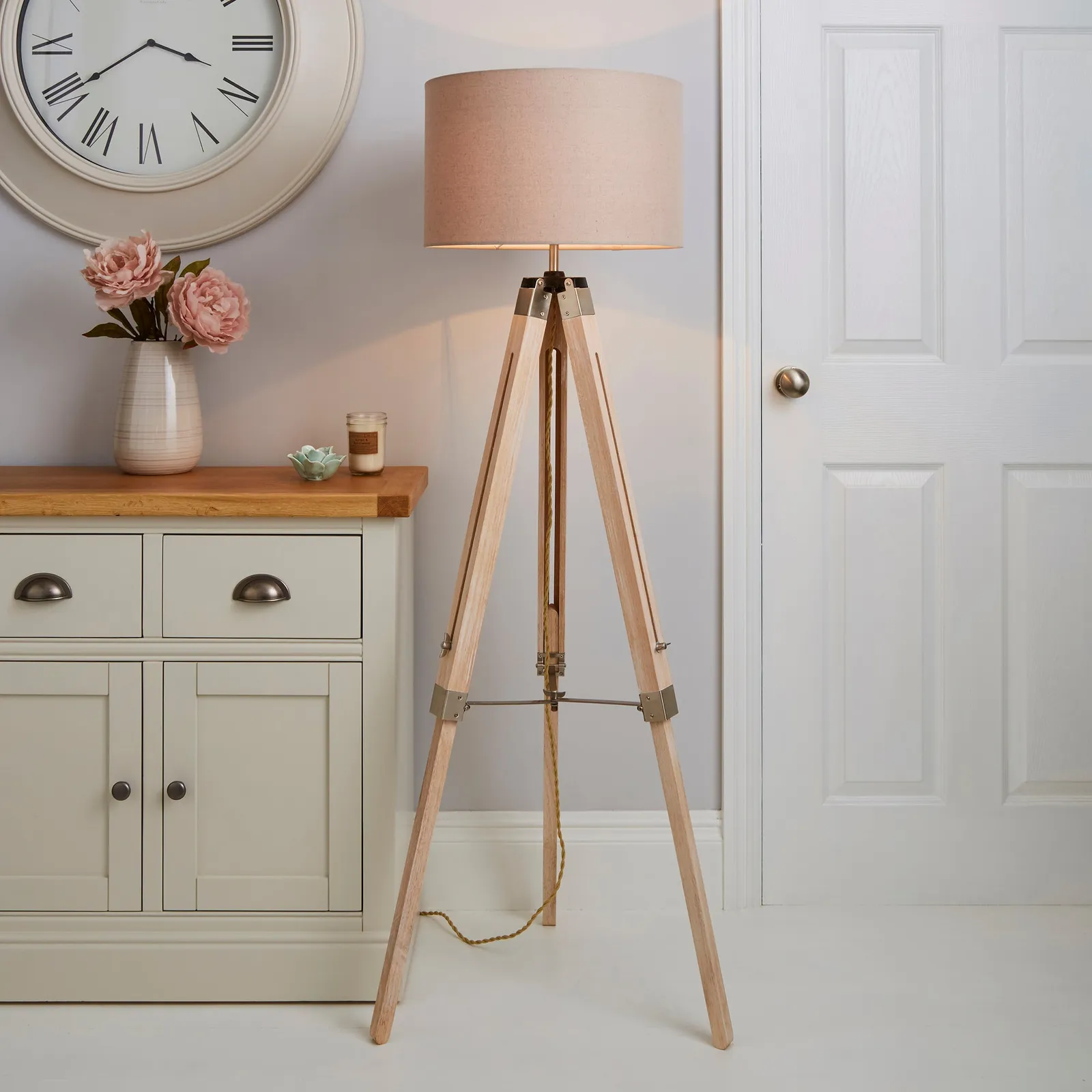 Trio Tripod Light Wood Floor Lamp Light Wood