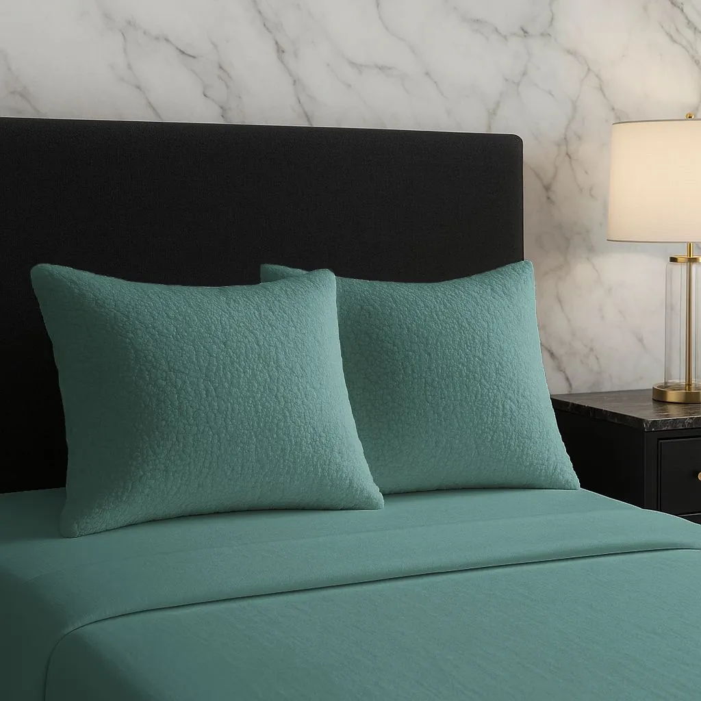 Snug City Teddy Bear Fleece Super Soft Cosy Pillow Case Pair in Teal