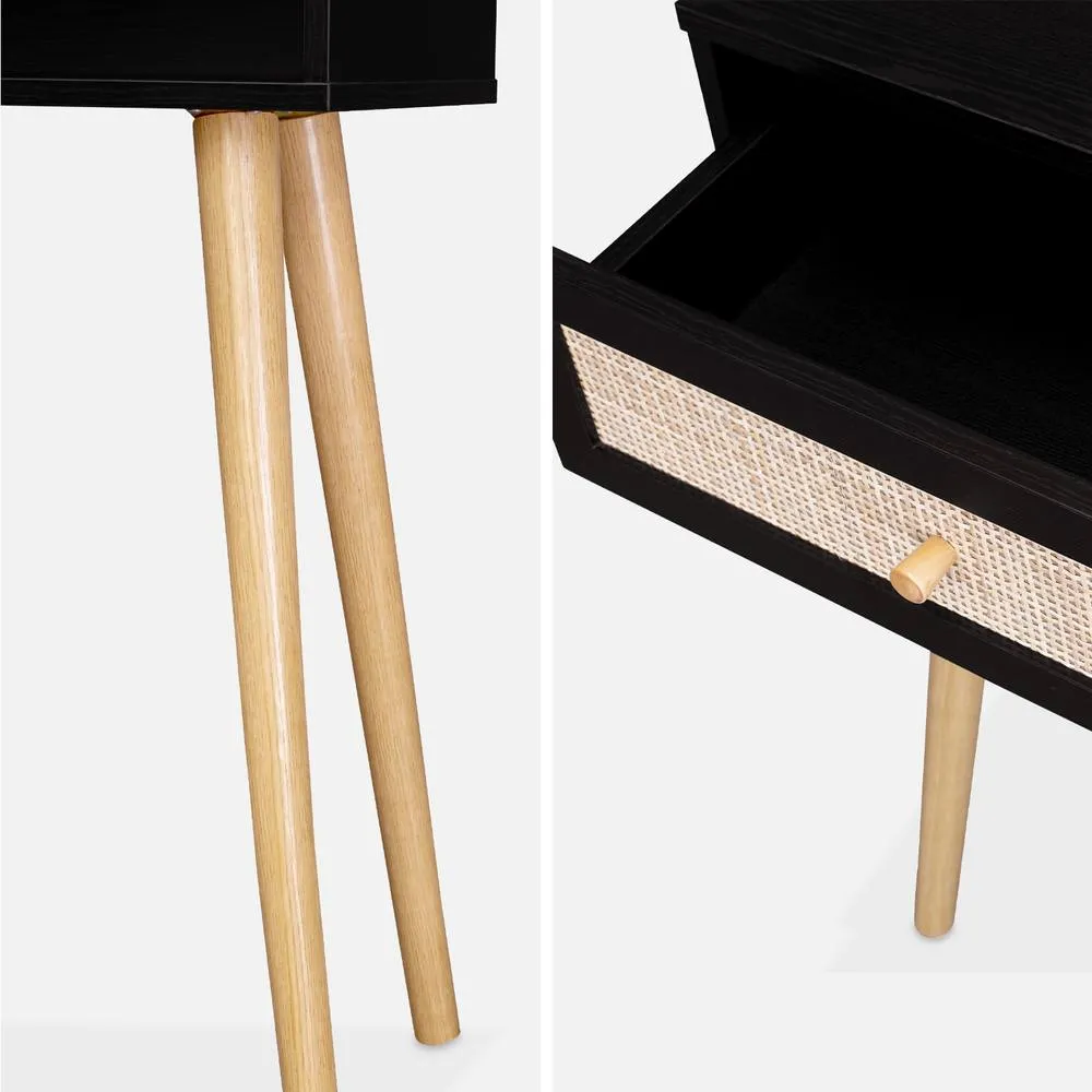 sweeek 100cm Wood & Cane Decor Console Table in Black 4