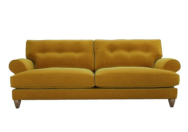 Bronwyn 4 Seater Fabric Classic Back Fibre Fill Sofa With Washed Oak Feet - Golden Spice