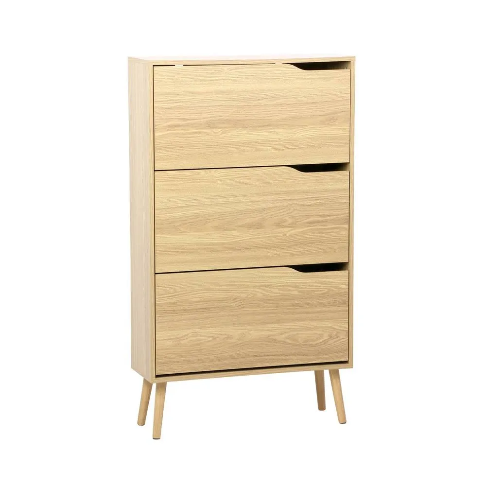 sweeek 3-door shoe cabinet with walnut wood effect in Beige 2