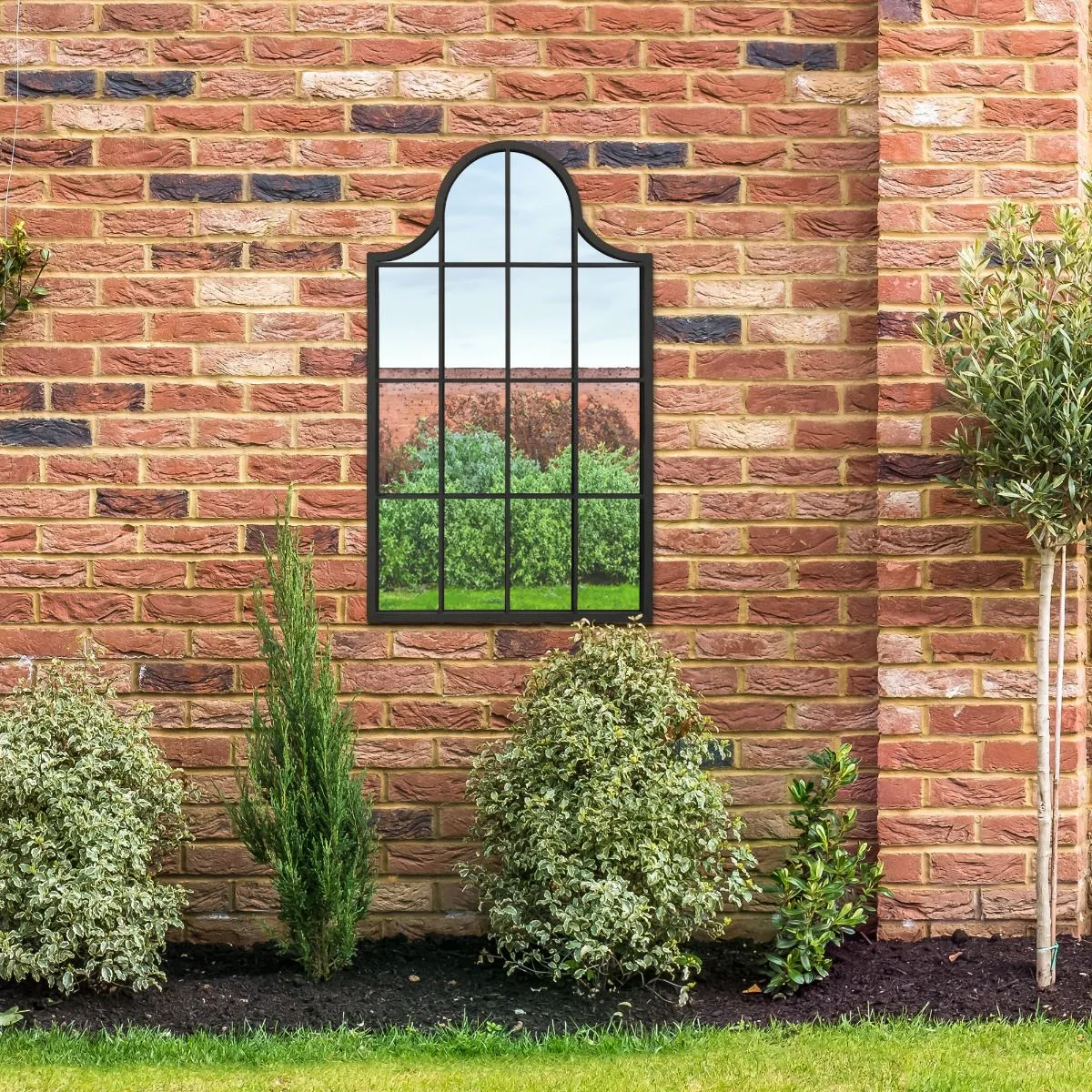 MirrorOutlet Black Metal Framed Arched Garden Wall Mirror 41" X 24" (104CM X 62CM) 6