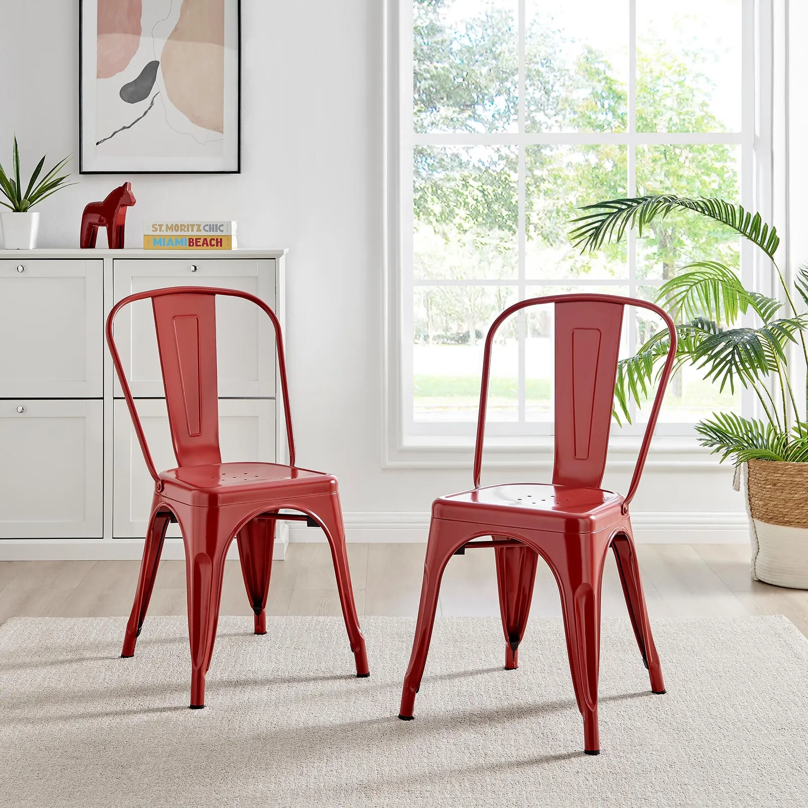 FurnitureboxUK Set of 2 Colton Industrial Steel Stackable Tolix Style Dining Chairs in Red 2