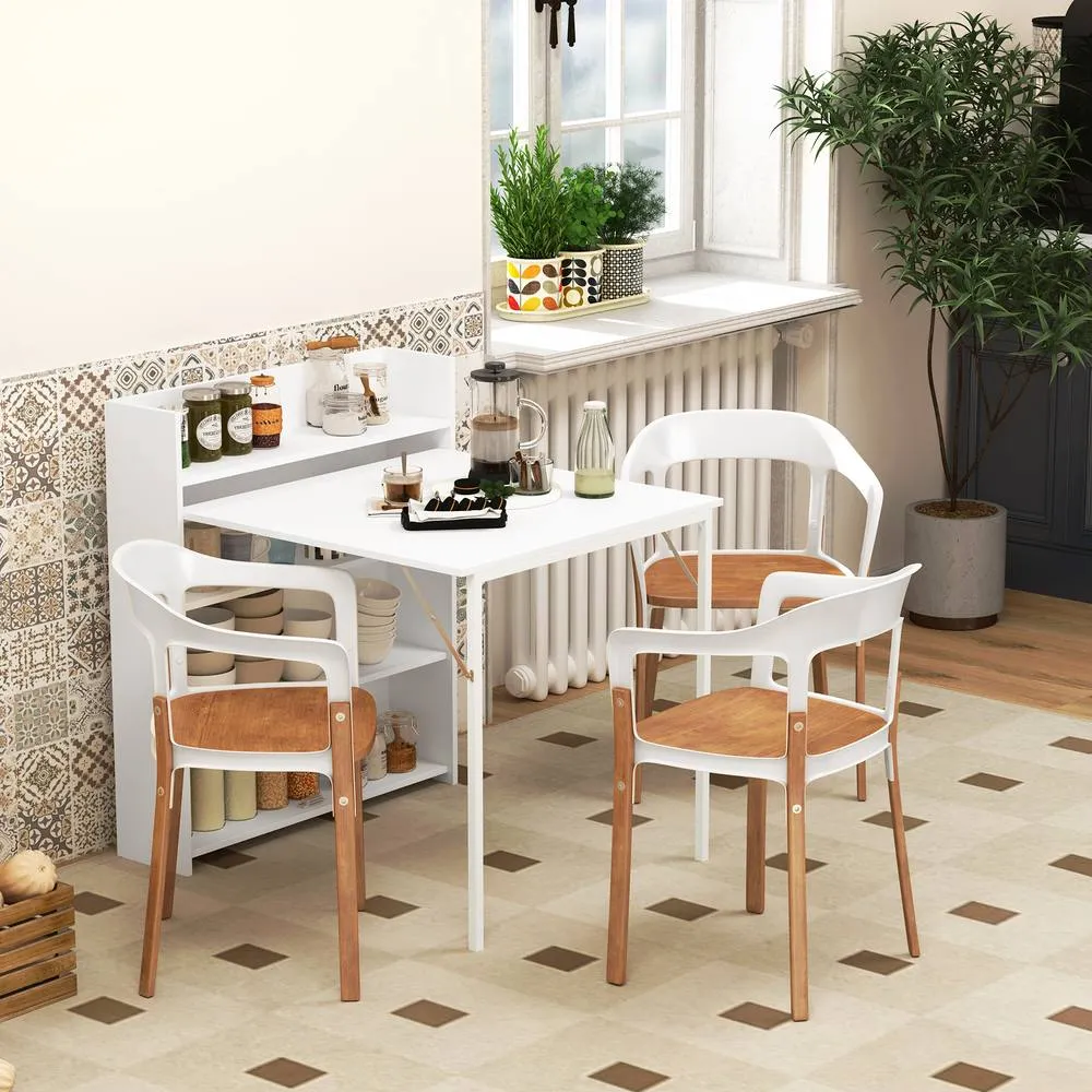 HOMCOM Folding Dining Table, Kitchen Table with Shelves White