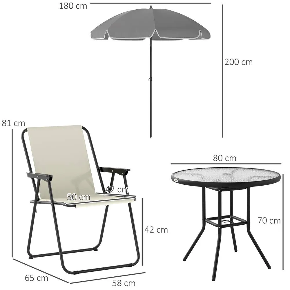 OUTSUNNY 6 Pieces Garden Furniture Set with Parasol, Folding Chairs, Cream 3