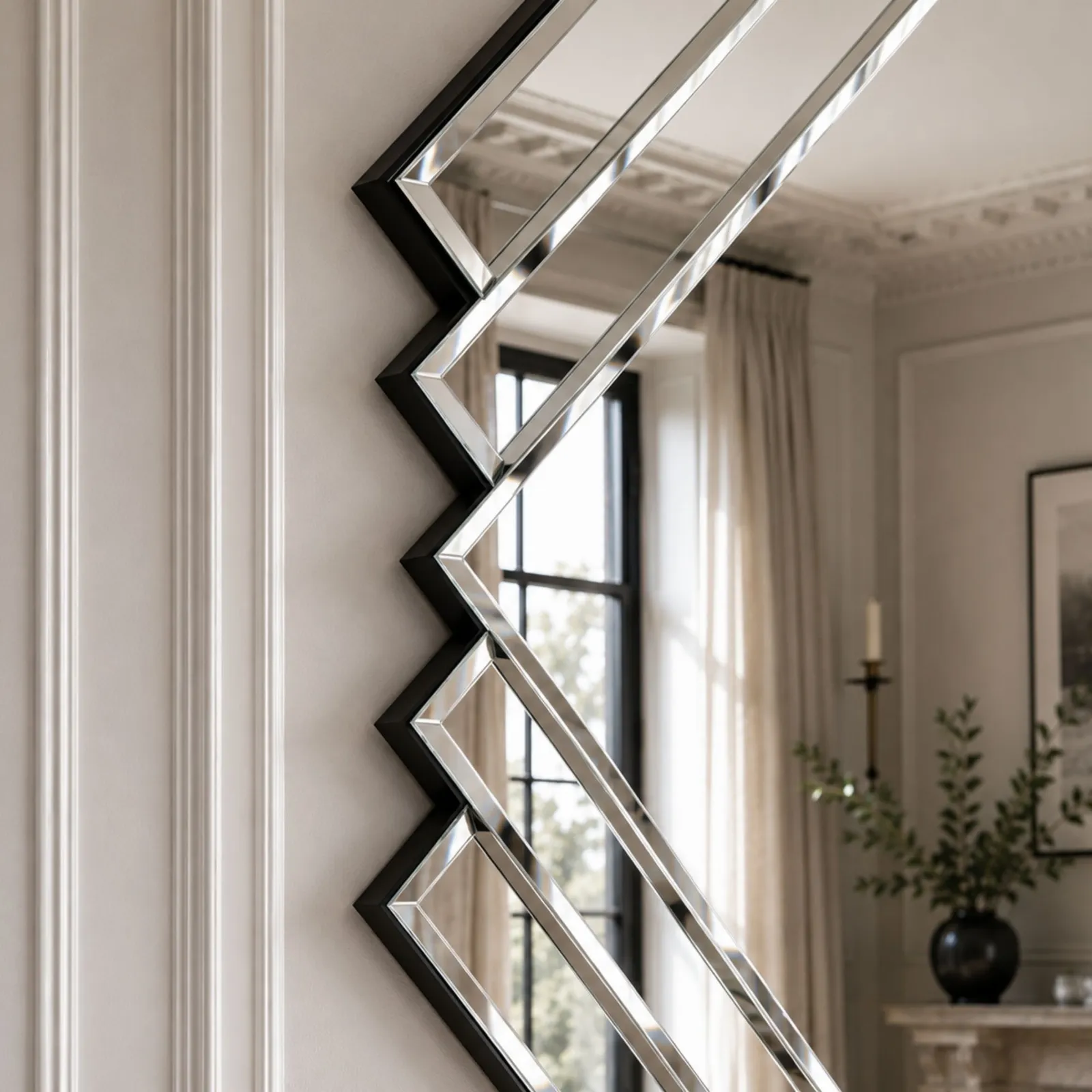 Yearn Mirrors Timeless Art Deco Bevelled Mirror in Black 4