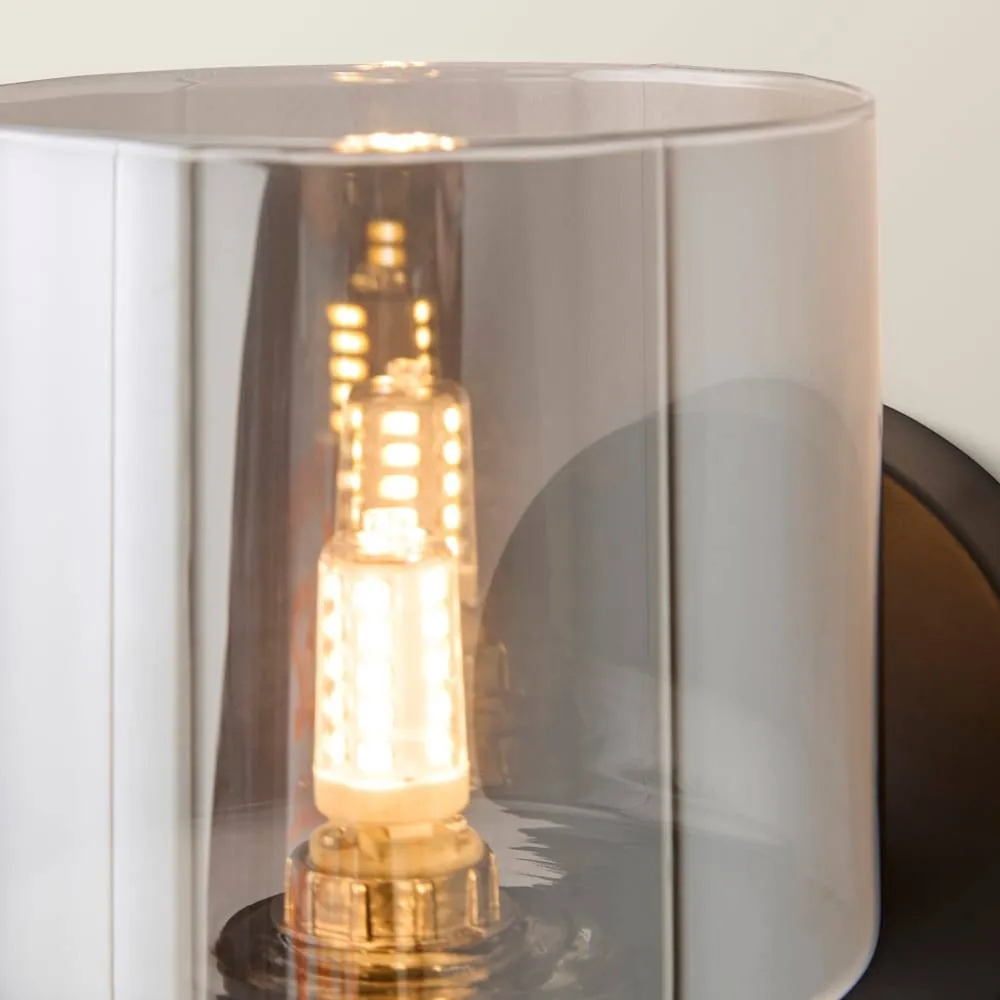 ValueLights Demi Pair of Smoked Glass Cup Wall Lights in Black 6