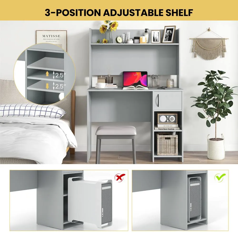 Costway Modern Computer Desk Home Office Writing Study Desk w/ Display Shelf in Grey 6
