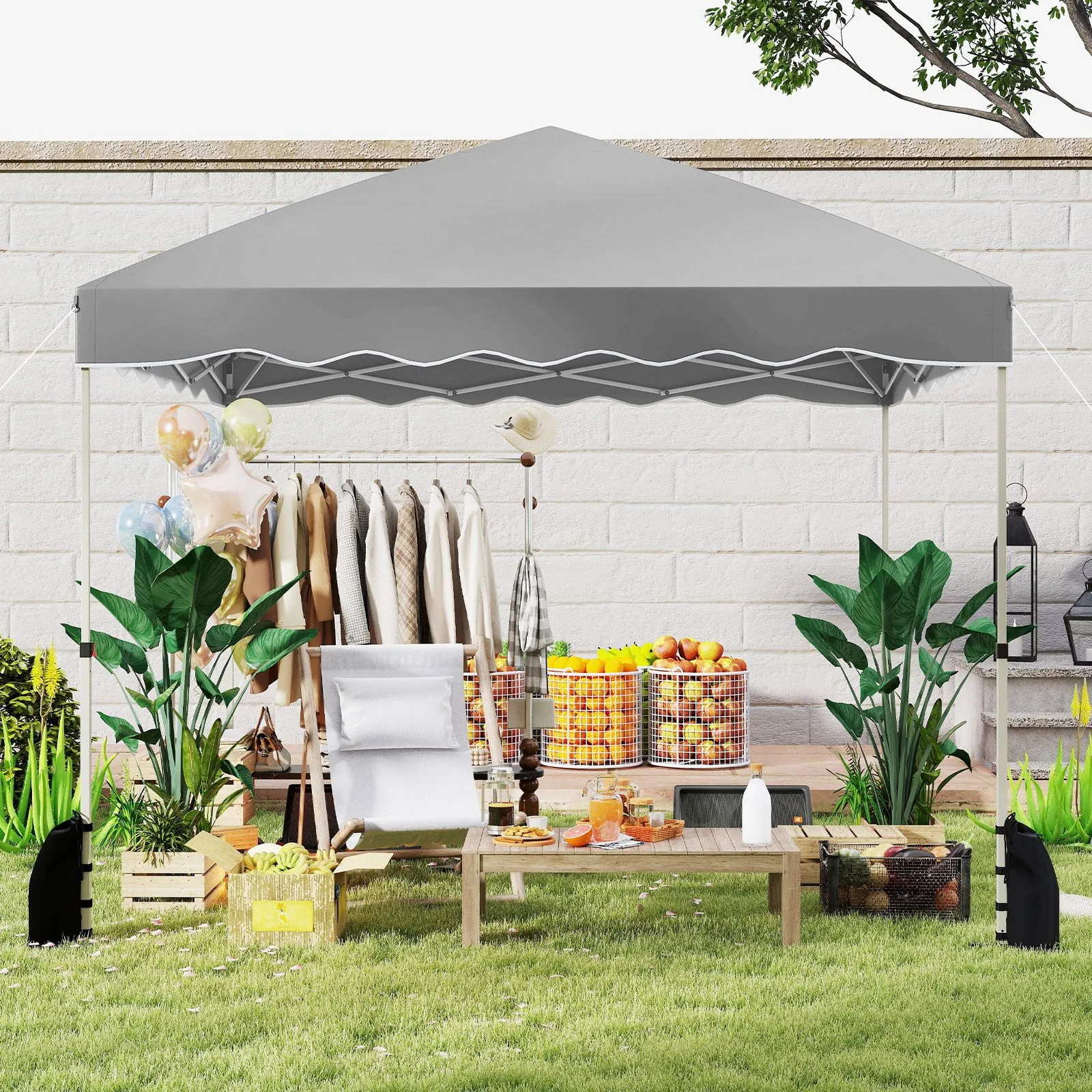 Costway 300 x 300 cm Pop up Canopy Tent Portable Foldable Patio Shelter in Grey 4