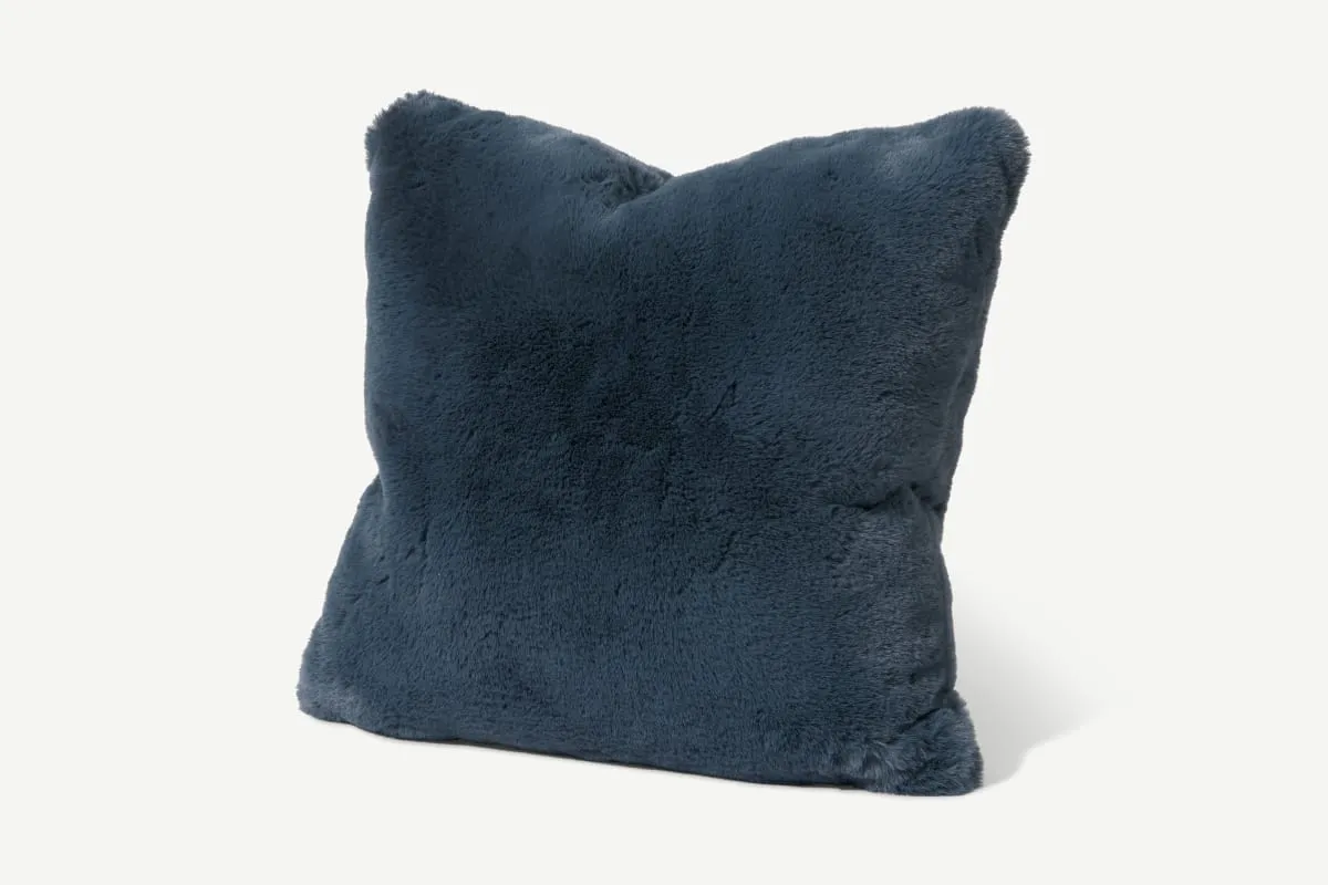 Azala Luxury Faux Fur Cushion, 50 x 50 cm, Dusk Blue