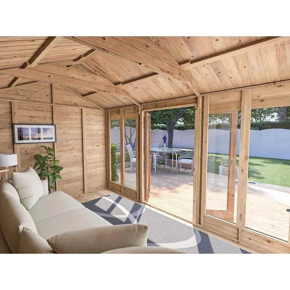 Dunster House Summerhouse 3.6m x 2.4m (12' x 8') Reverse Apex, RagePanda Modular in Tan 4