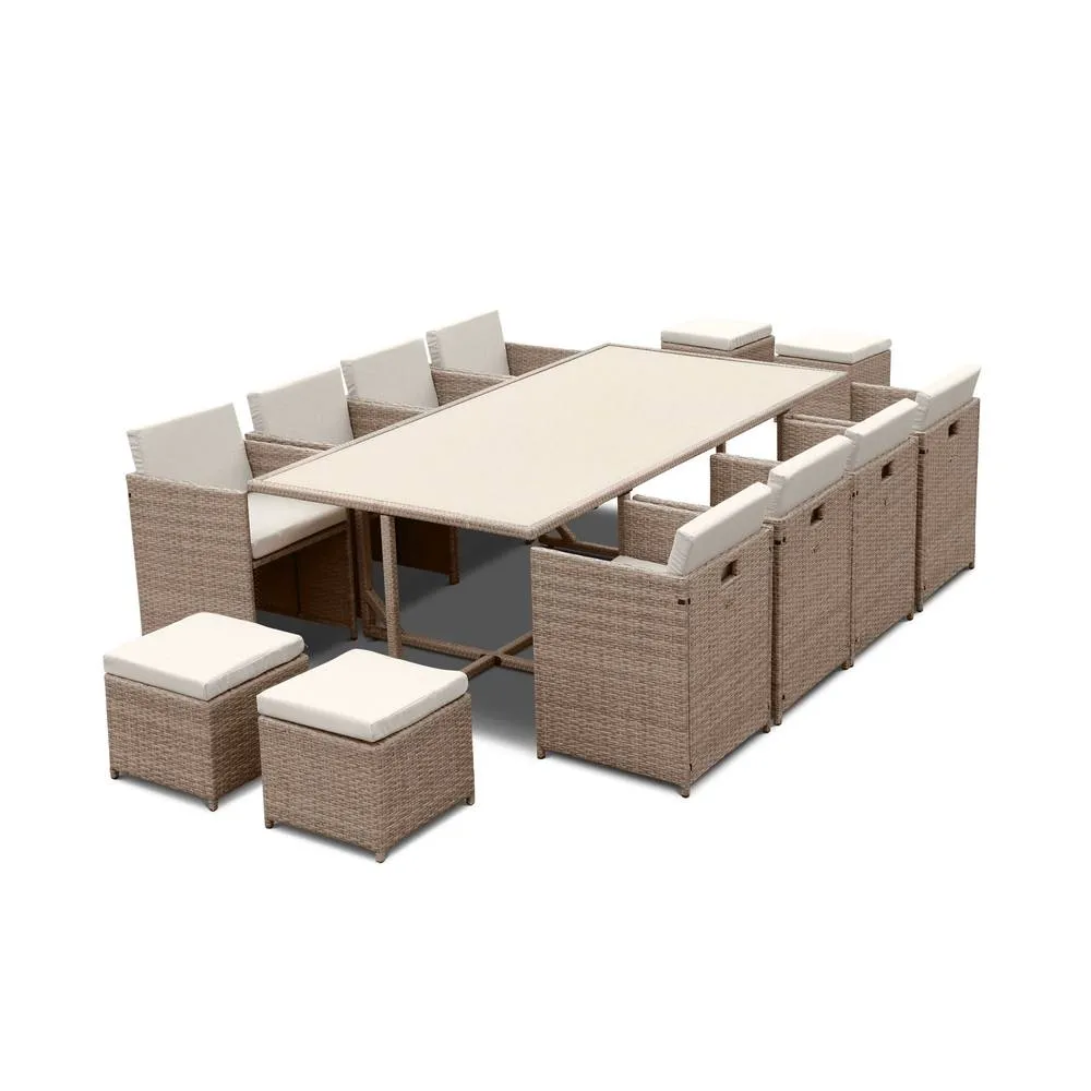 sweeek 8 to 12-seater rattan cube table set with chairs in Beige 4