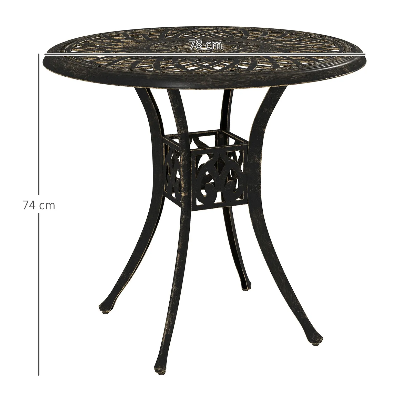 OUTSUNNY 78 cm Round Garden Dining Table with Parasol Hole, Bronze Tone 3