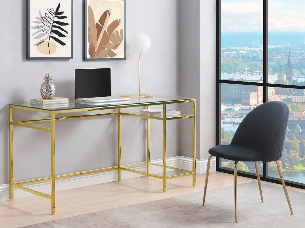 Vente-unique Desk With 2 Shelves - Toughened Glass & Steel - Gold - TIZIO in Clear 3