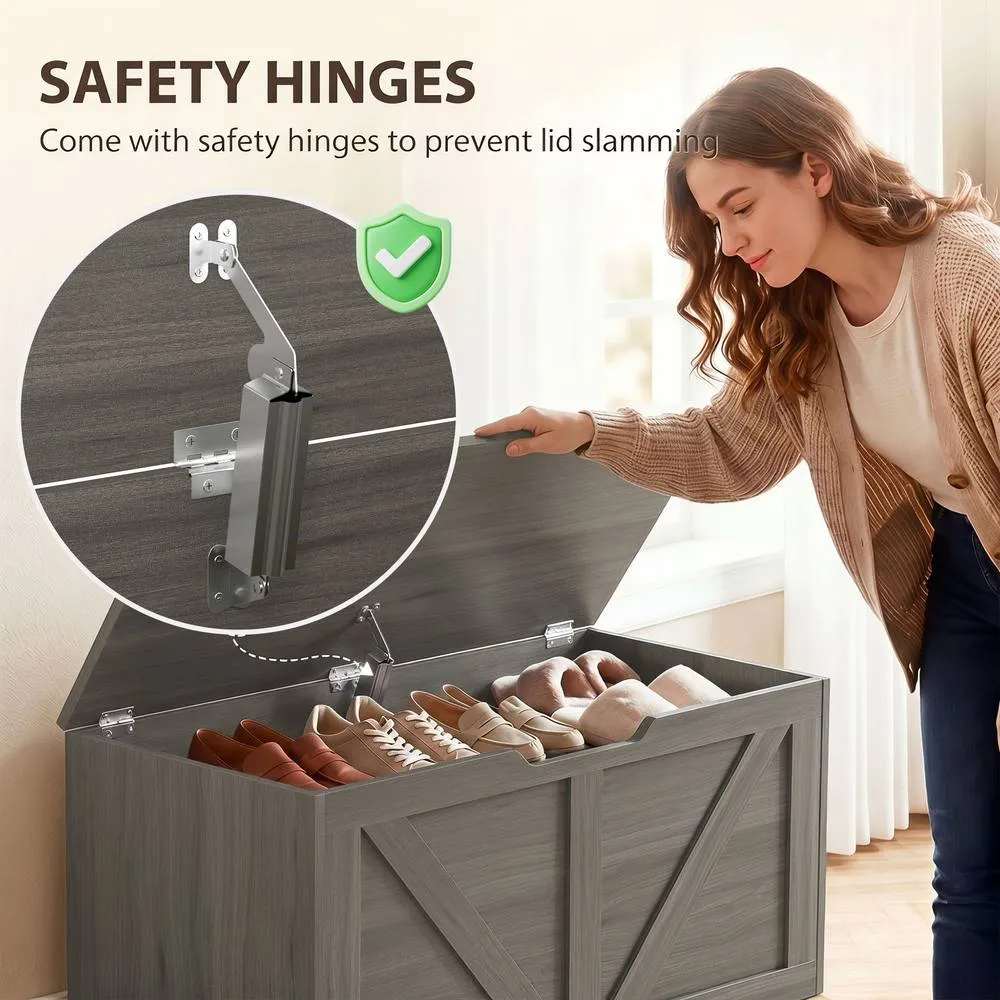 HOMCOM Storage Trunk for Living Room, with Safety Hinge, 80cm, Dark Grey 5