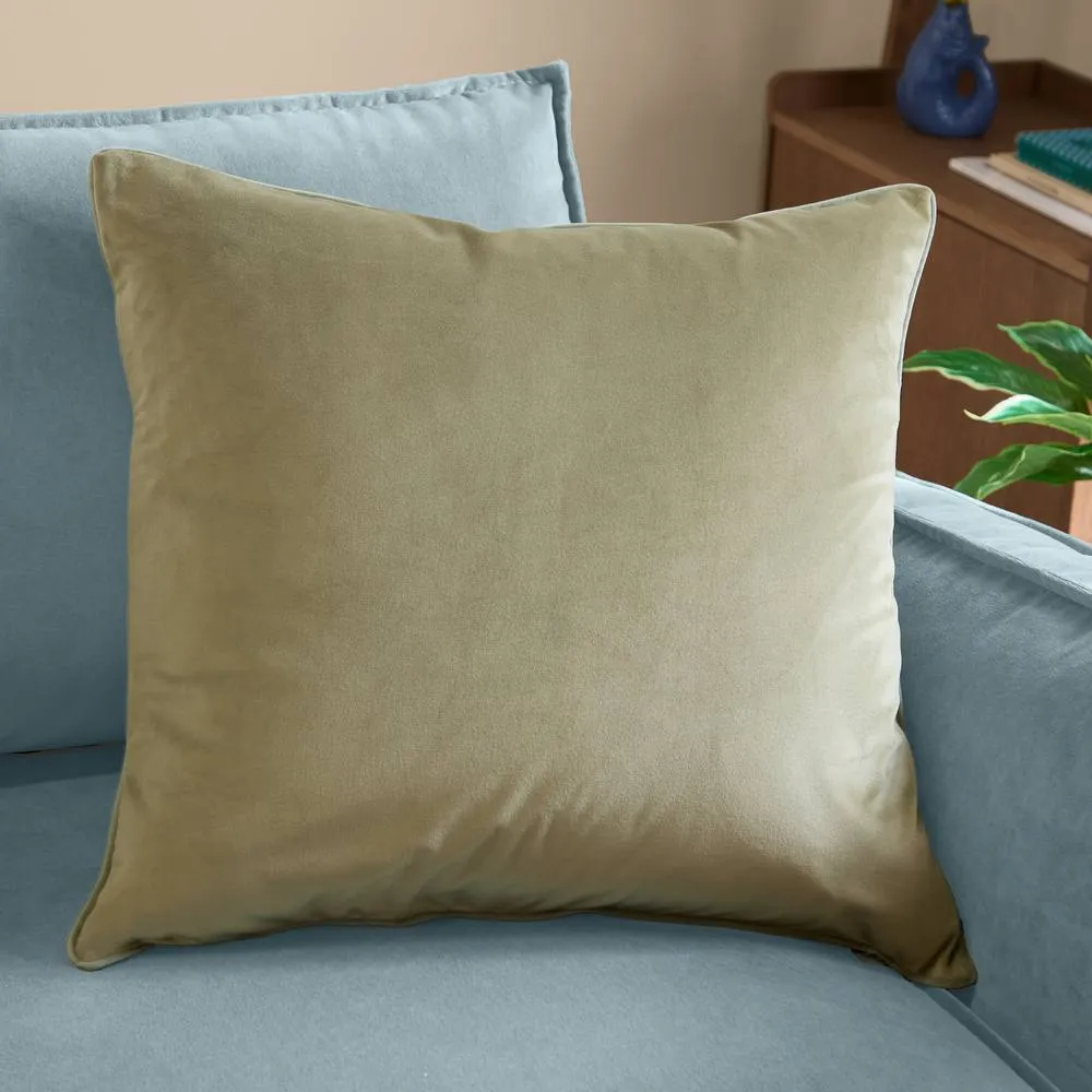 Furn Meridian Velvet Piped Cushion in Pale Green