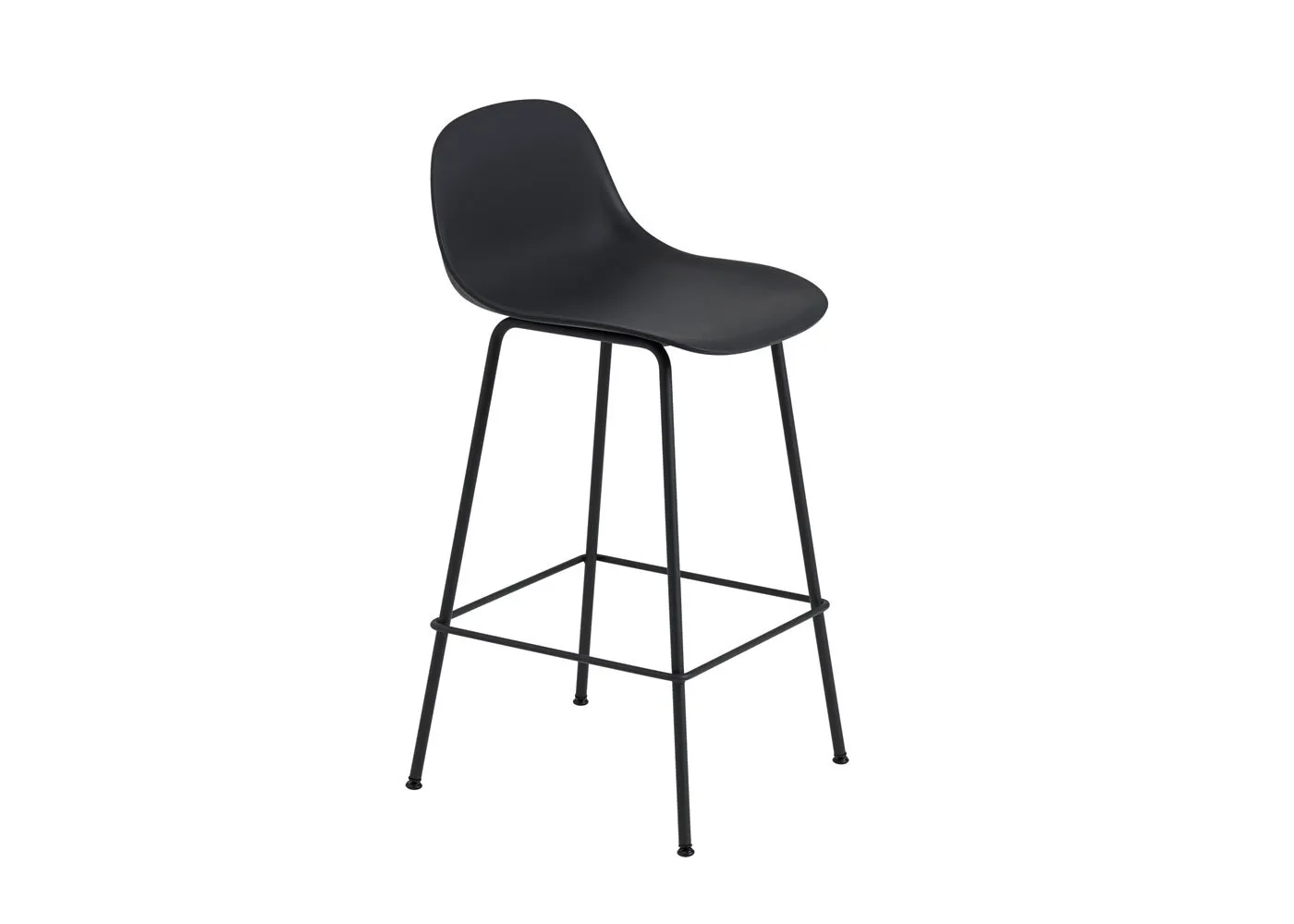 Muuto Fiber Counter Stool With Backrest Black Tube Base Black Seat