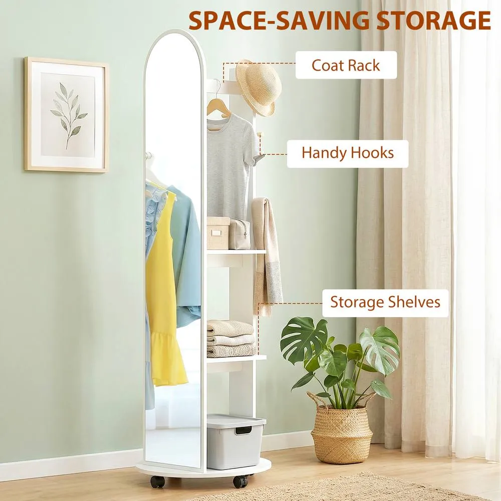 HOMCOM 2-in-1 Full Length Mirror with Shelves, 4 Wheels in White 6