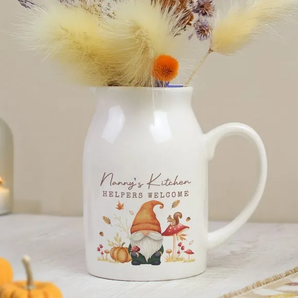 Personalised Autumn Gnome Flower Jug Vase 3