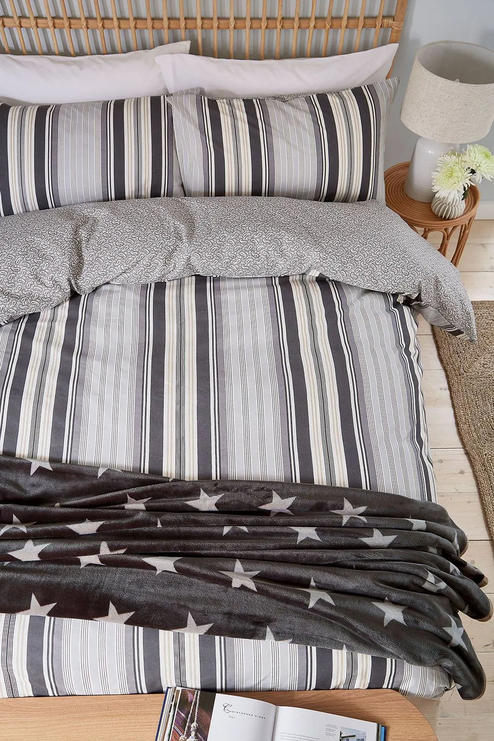 Helena Springfield 'Beach House Stripe' Cotton Duvet Cover Set in Grey 4