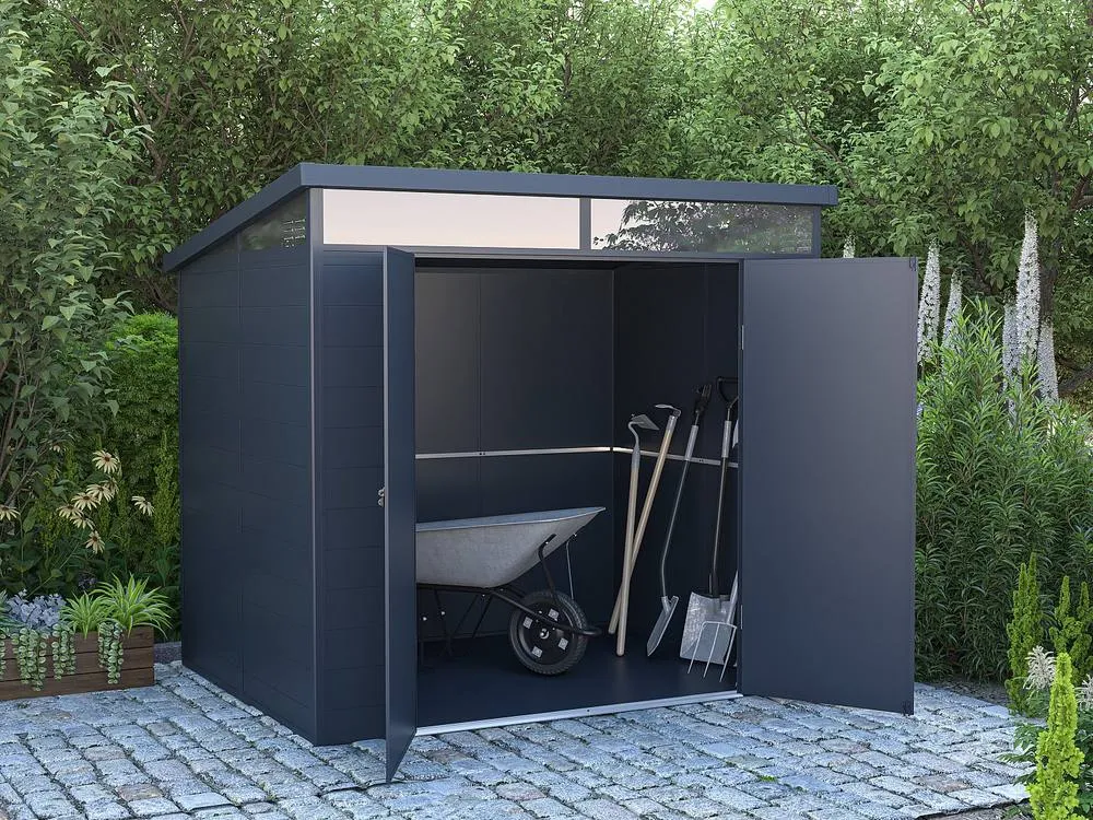 Vente-unique Resin Garden Shed - Anthracite Grey - 4.57 M² - With Floor - MINARO in Dark Grey 4