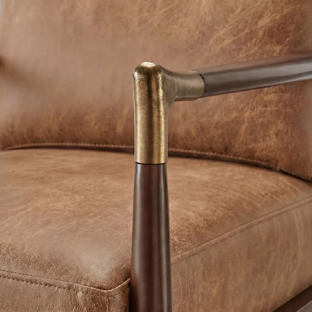 FurnitureboxUK Delia Tan Faux Leather Mid Century Modern Accent Chair 6