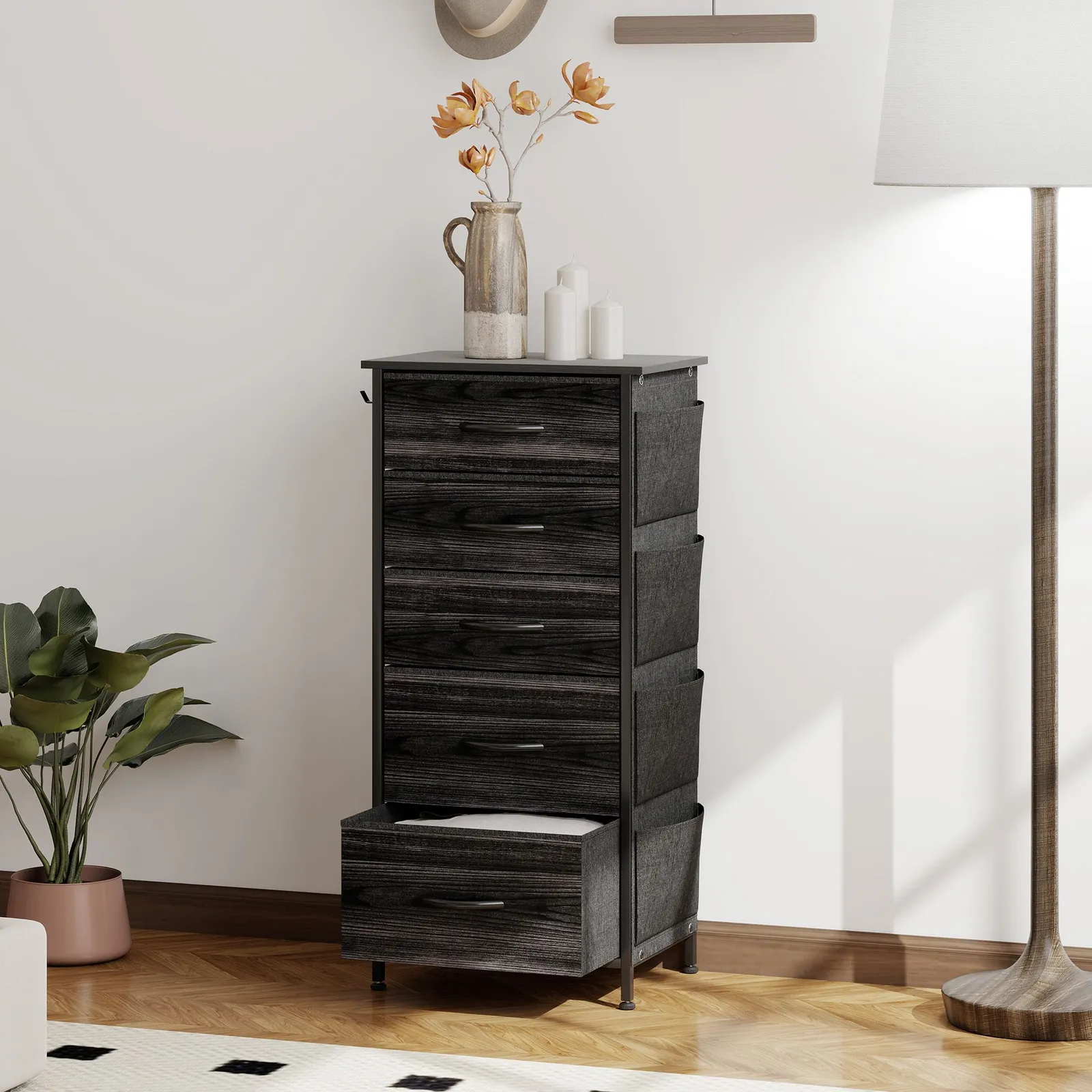 HOMCOM Fabric Chest of Drawers, Drawer Dresser for Bedroom in Black