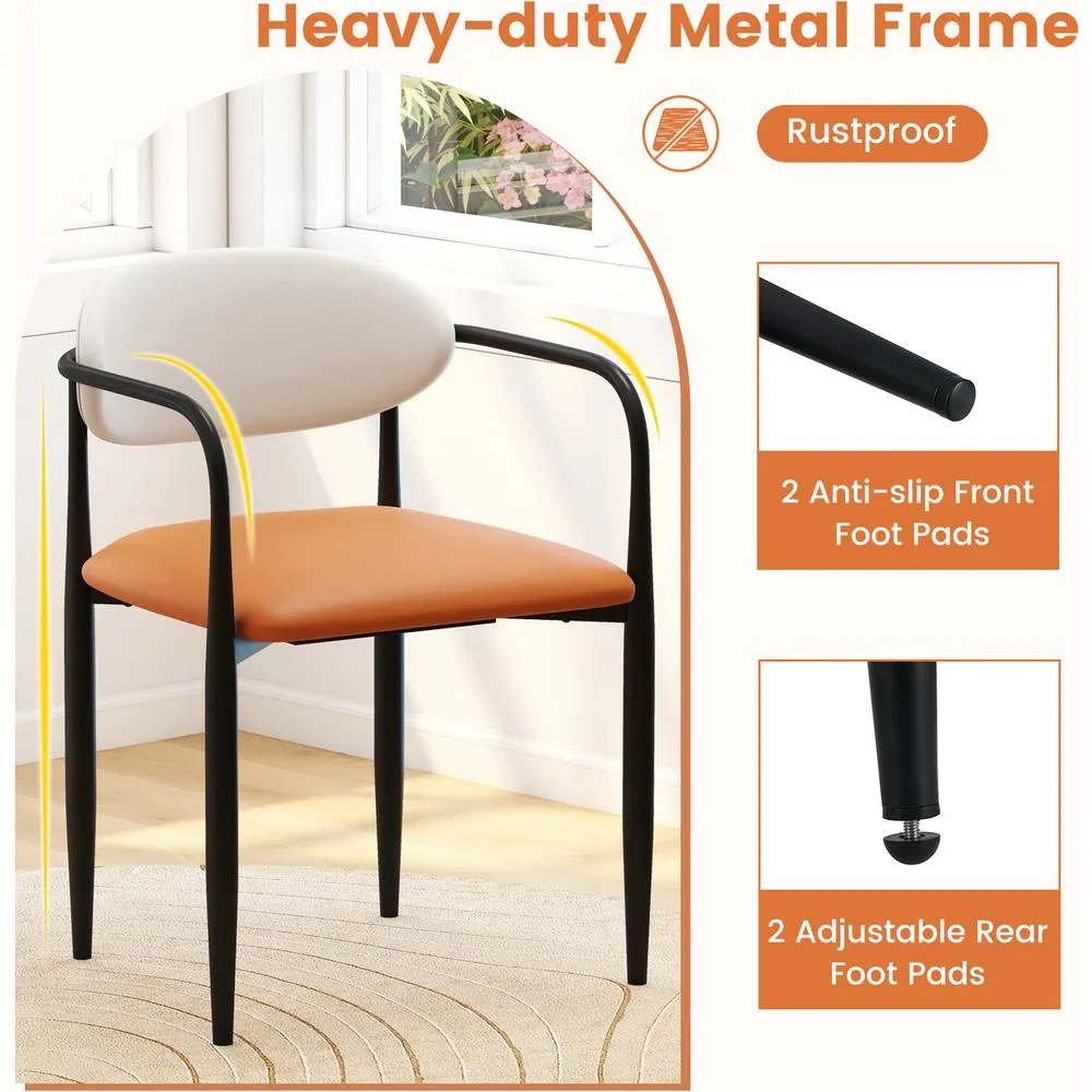 Costway Modern Dining Chairs Set of 2 Faux Leather Upholstered Kitchen Chairs in Orange 4