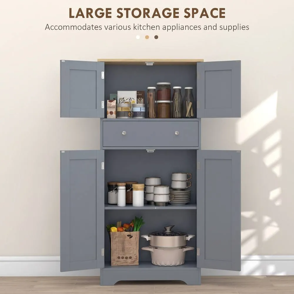 HOMCOM Modern Kitchen Cupboard with 4 Doors & Adjustable Shelf, Grey Blue 5