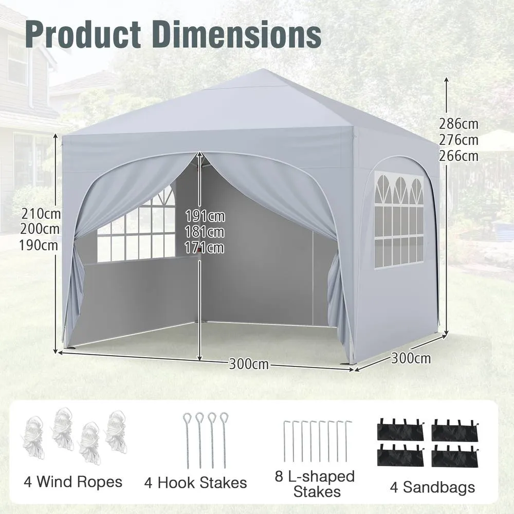 Costway 300 x 300cm Pop up Canopy Tent Foldable Outdoor Beach Sun Shelter in White 2