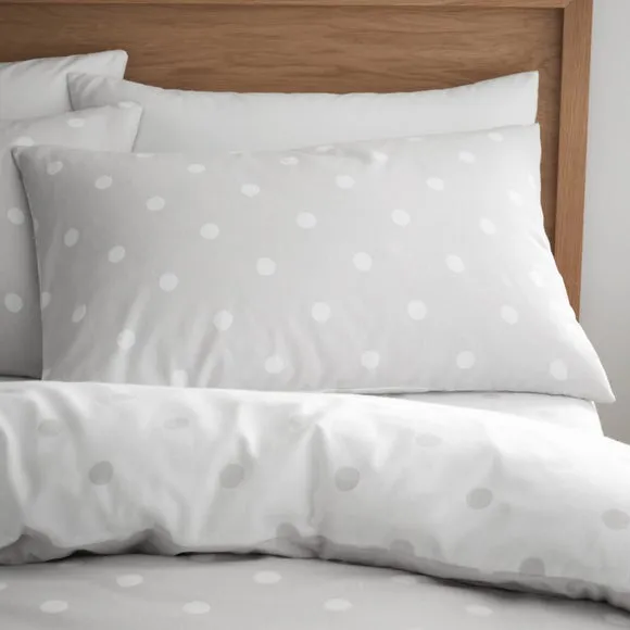 Catherine Lansfield Grey Polka Dot 100% Brushed Cotton Duvet Cover & Pillowcase Set 2