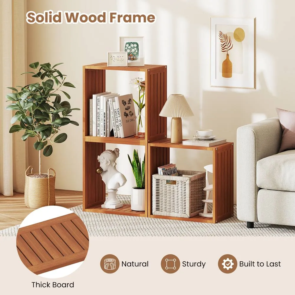 Costway 3 Cube Bookcases Wooden Stacking Storage Organizers Display Rack in Brown 6