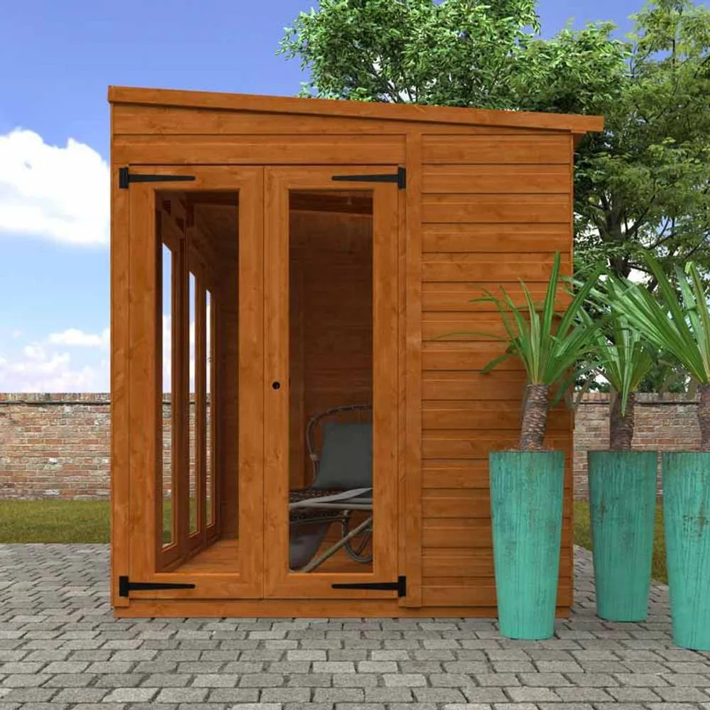 Buttercup Farm 8x6 Flex Pent Full Pane Summerhouse 12mm Flex - L238.8xW175xH203 cm in Burnt Orange 3
