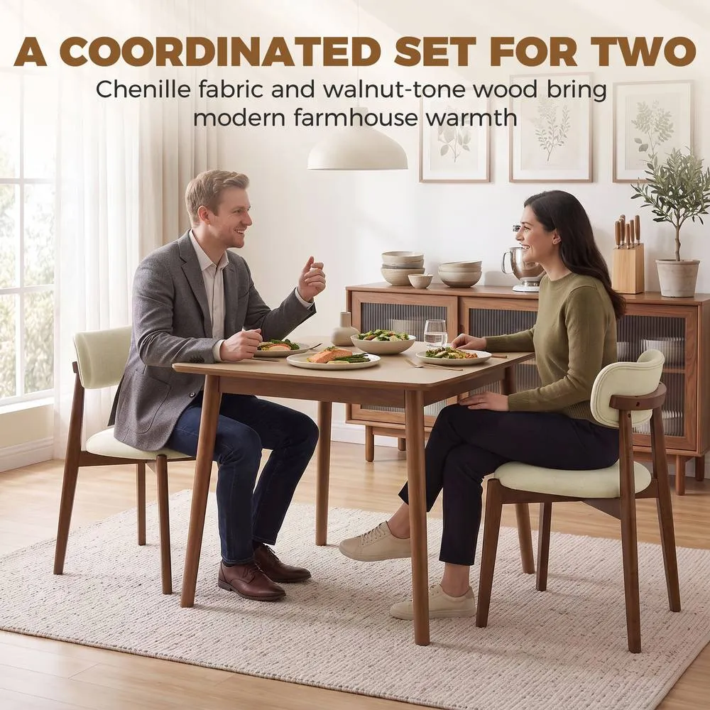 HOMCOM Dining Chairs Chenille Curved Backrest Set of 2 in Beige 4
