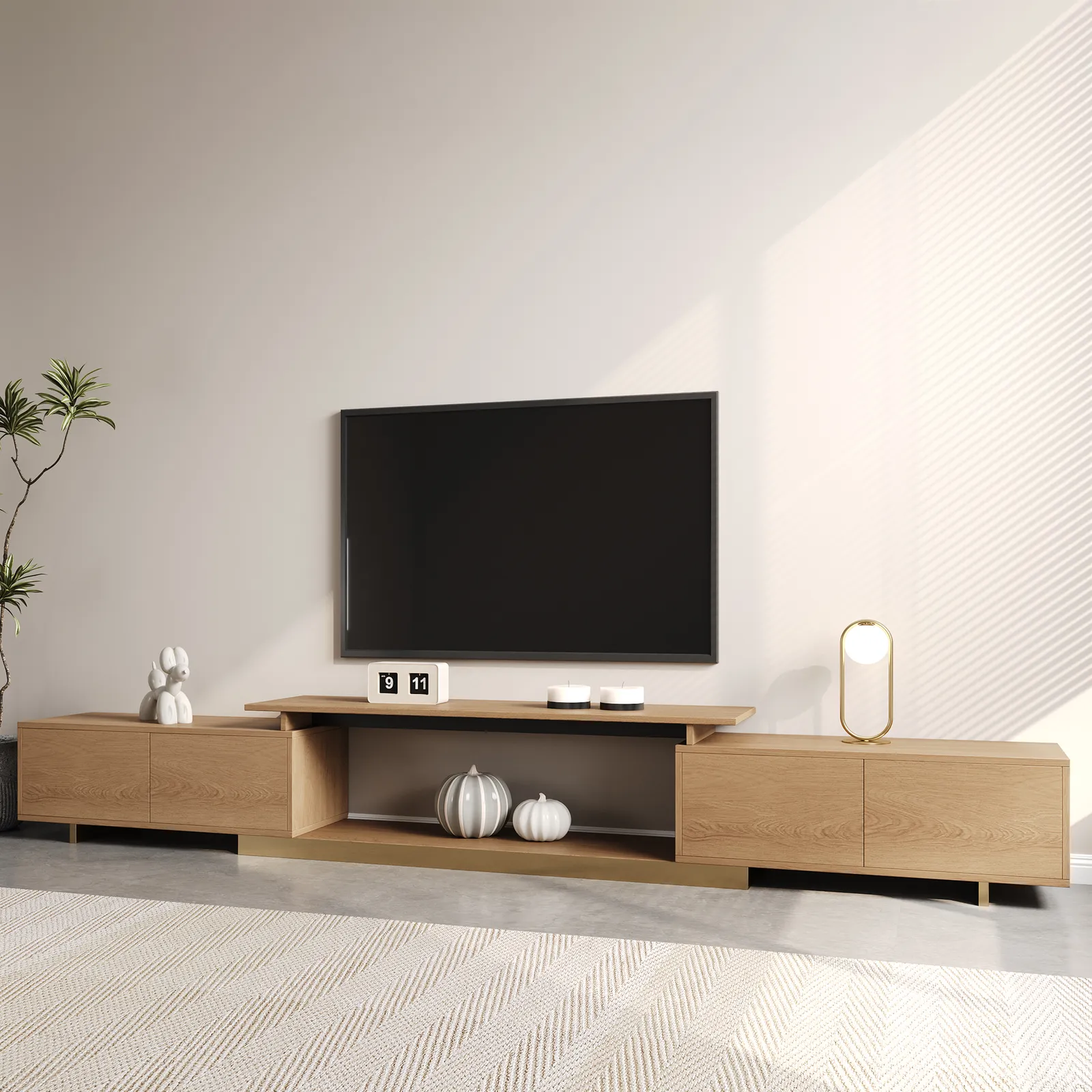 Mordel Natural Modern Rectangle Glossy Extendable TV Stand Storage for 160 - 238 cm TV