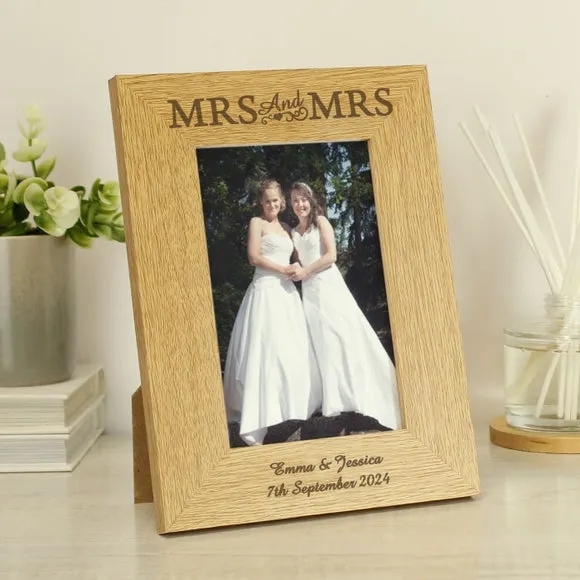 Personalised Mrs and Mrs Oak Finish Photo Frame 4