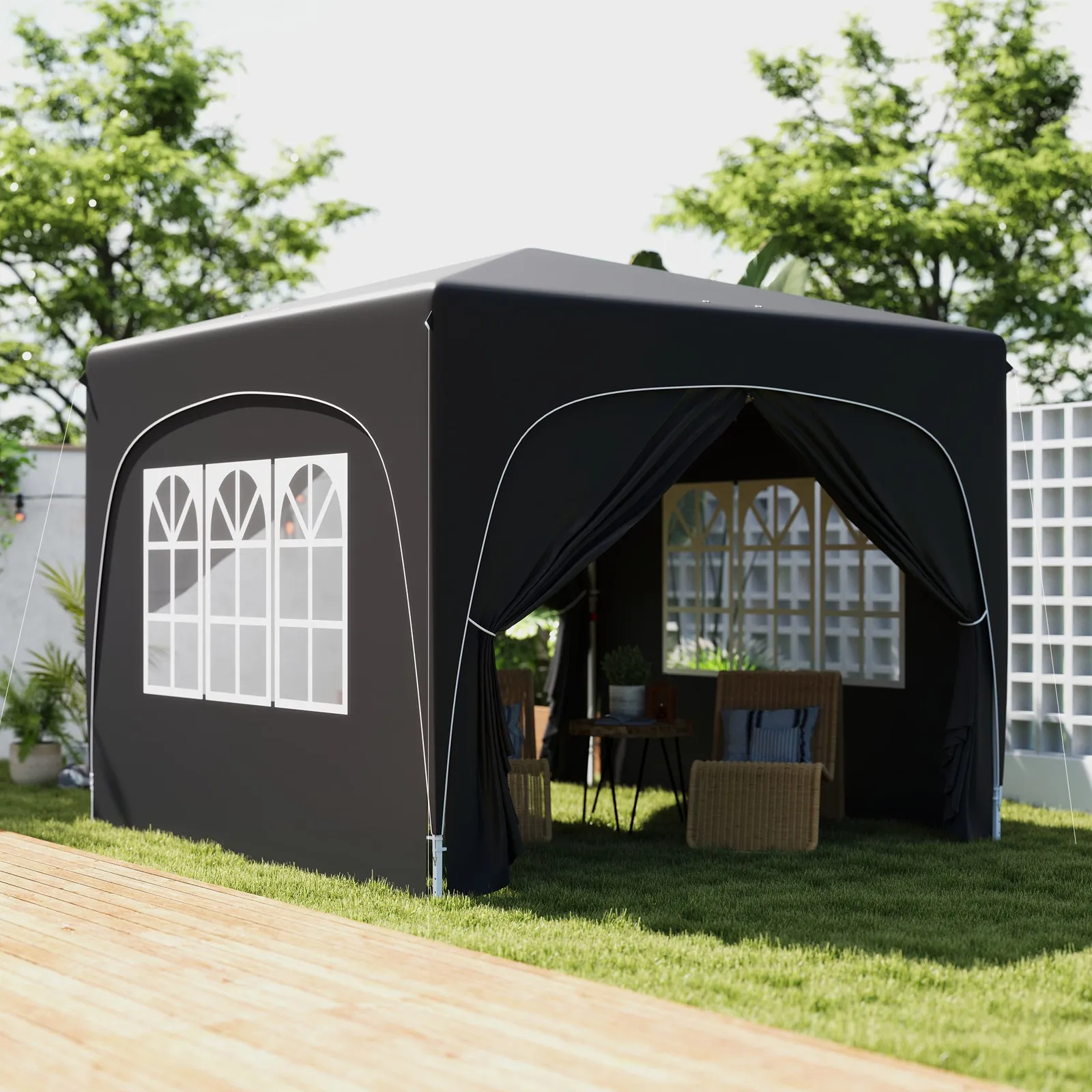 OUTSUNNY 3 x 3(m) UPF50+ Pop Up Gazebo with Sides & Carry Bag, Black