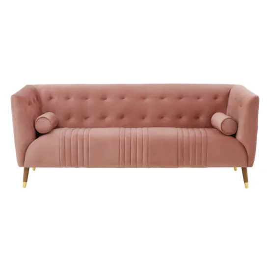 Victoria Velour Fabric 3 Seater Sofa In Pink With Oak Legs
