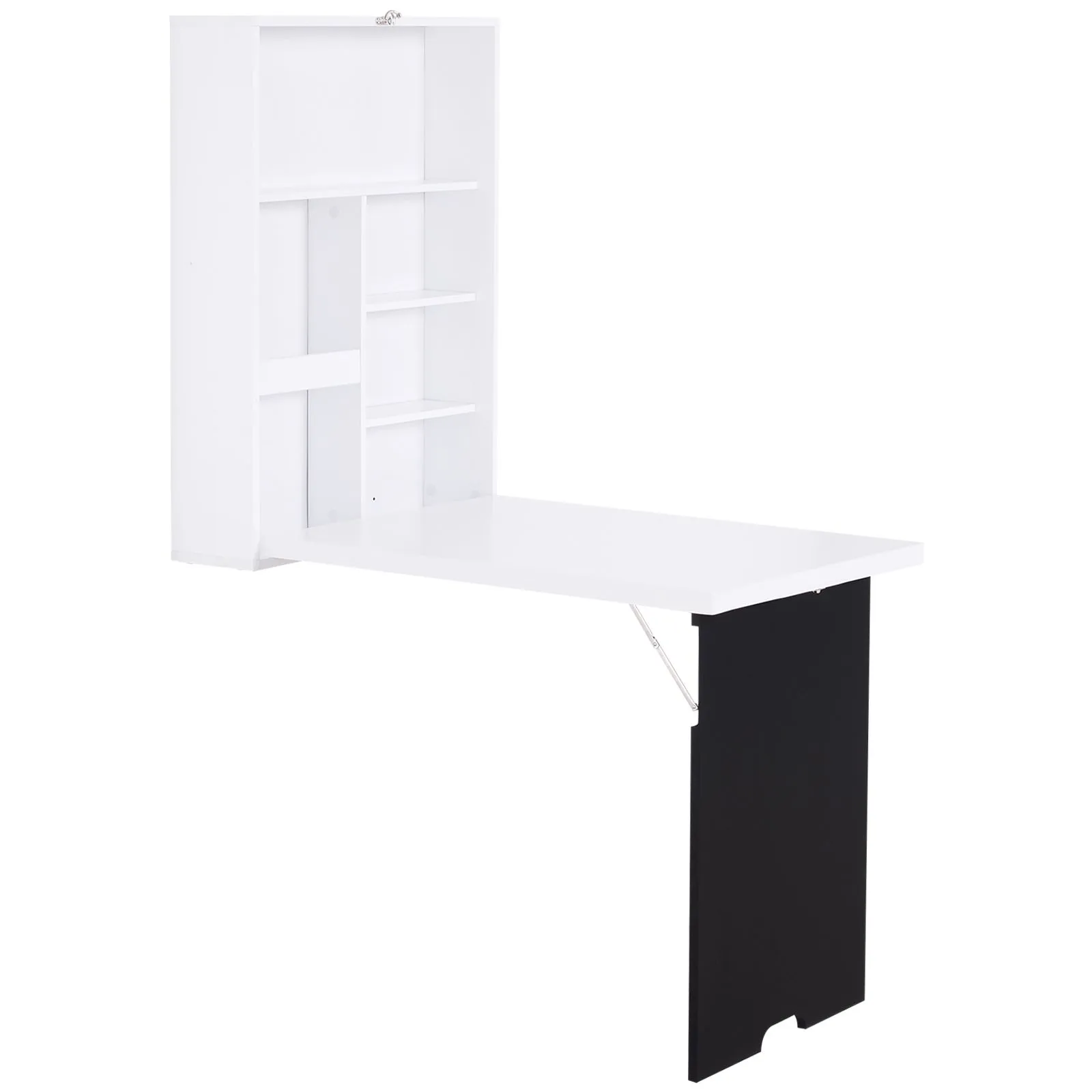 HOMCOM Multi-Functional Folding Wall-Mounted Drop-Leaf Table w/Chalkboard Shelf in White 2