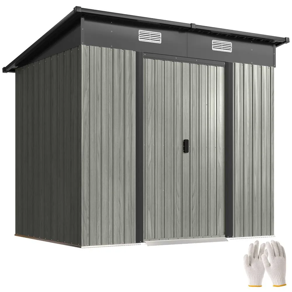 OUTSUNNY 7 x 4ft Outdoor Garden Storage Shed for Garden in Light Grey 2